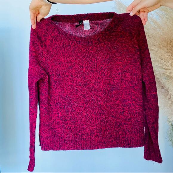 3/$20 H&M DIVIDED Red Blue Marled Knit Cropped Crop Chunky Pullover Cozy Sweater - Picture 4 of 7